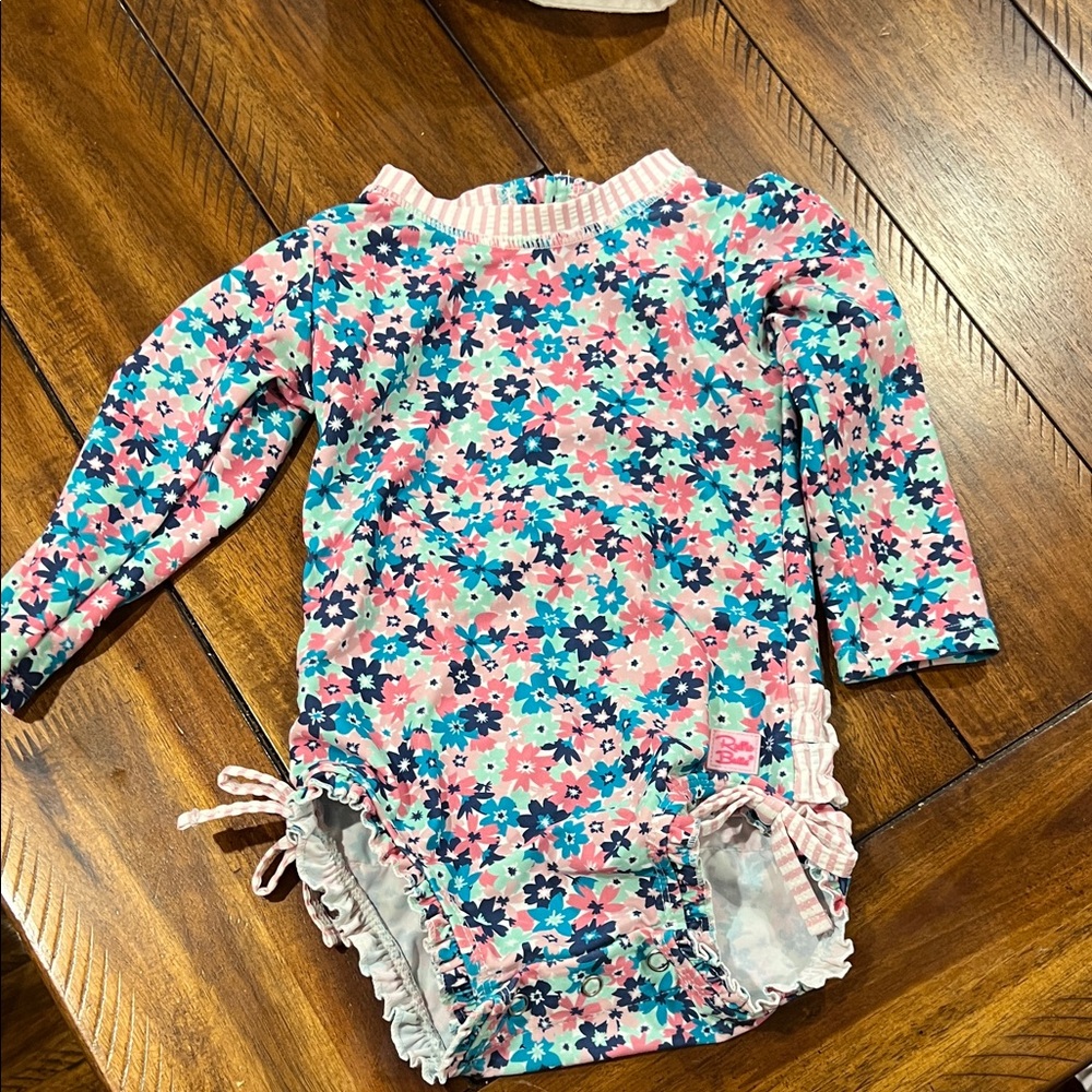 Floral Long Sleeve Girls swim suit 12-18 months EUC